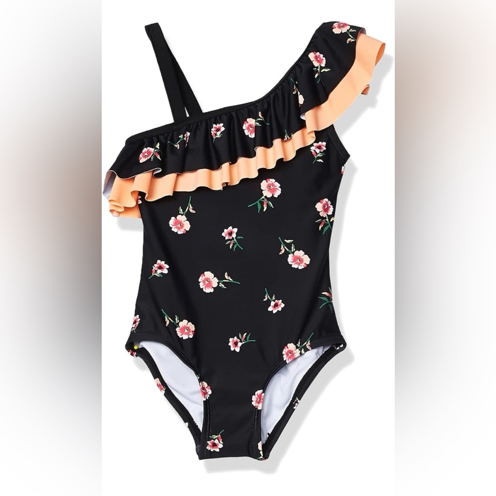 NWOT Kanu Surf Girls' Morgan Floral Ruffle 1-Shoulder one Piece Swimsuit 14